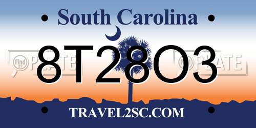 8T28O3 South Carolina License Plate