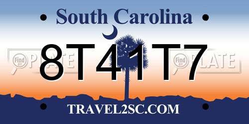 8T41T7 South Carolina License Plate