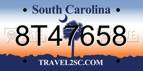 8T47658 South Carolina License Plate