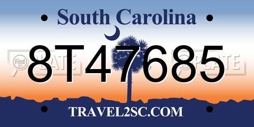 8T47685 South Carolina License Plate