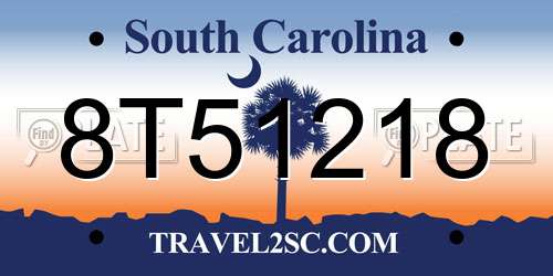 8T51218 South Carolina License Plate