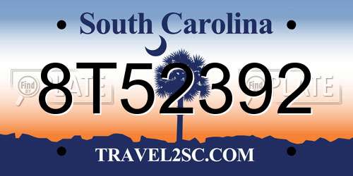 8T52392 South Carolina License Plate
