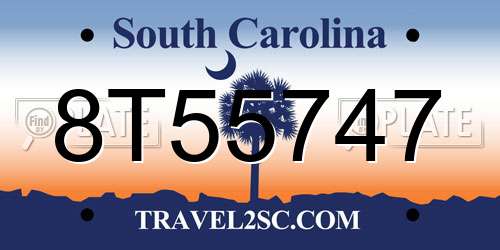 8T55747 South Carolina License Plate