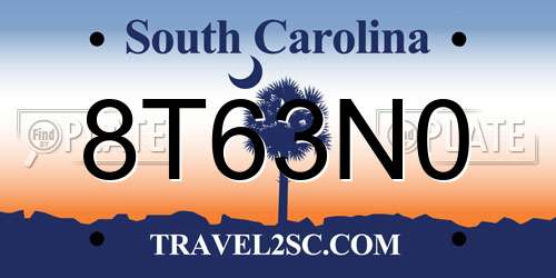 8T63N0 South Carolina License Plate
