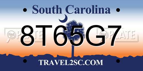 8T65G7 South Carolina License Plate