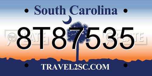 8T87535 South Carolina License Plate
