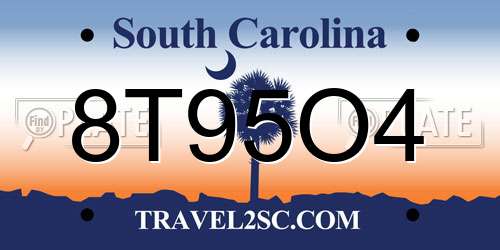 8T95O4 South Carolina License Plate