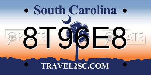 8T96E8 South Carolina License Plate