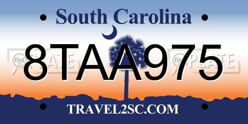 8TAA975 South Carolina License Plate