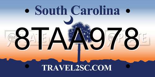 8TAA978 South Carolina License Plate