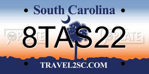 8TAS22 South Carolina License Plate