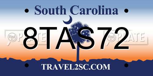 8TAS72 South Carolina License Plate