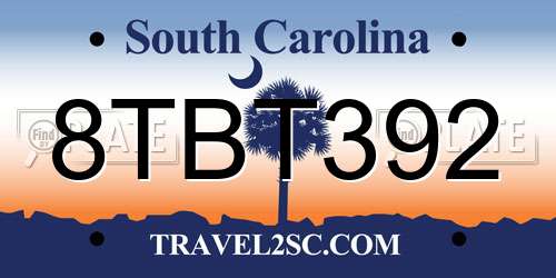 8TBT392 South Carolina License Plate
