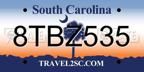 8TBZ535 South Carolina License Plate