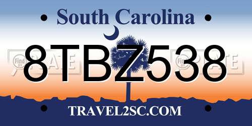 8TBZ538 South Carolina License Plate