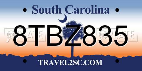 8TBZ835 South Carolina License Plate