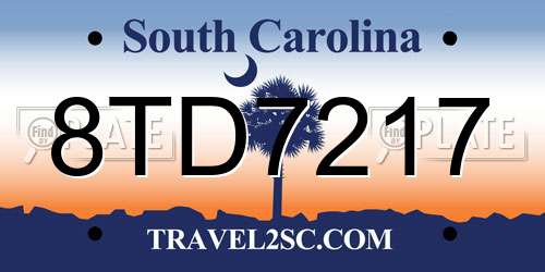 8TD7217 South Carolina License Plate