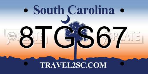 8TGS67 South Carolina License Plate