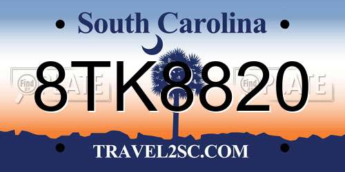 8TK8820 South Carolina License Plate