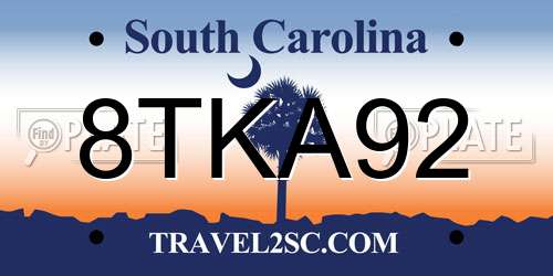 8TKA92 South Carolina License Plate