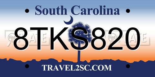 8TKS820 South Carolina License Plate