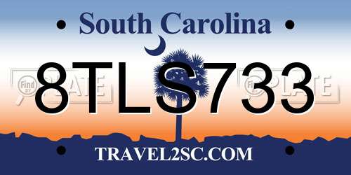 8TLS733 South Carolina License Plate