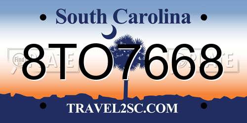 8TO7668 South Carolina License Plate