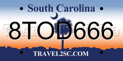 8TOD666 South Carolina License Plate