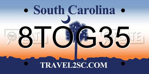 8TOG35 South Carolina License Plate