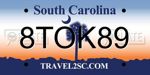 8TOK89 South Carolina License Plate