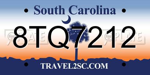 8TQ7212 South Carolina License Plate