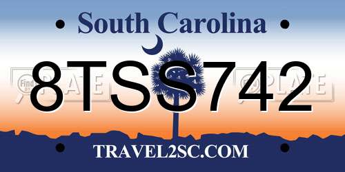 8TSS742 South Carolina License Plate