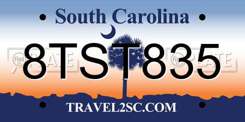 8TST835 South Carolina License Plate