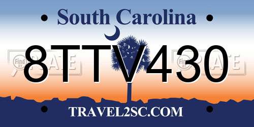 8TTV430 South Carolina License Plate