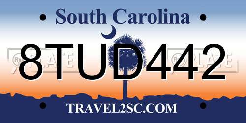 8TUD442 South Carolina License Plate