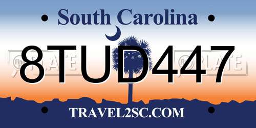 8TUD447 South Carolina License Plate