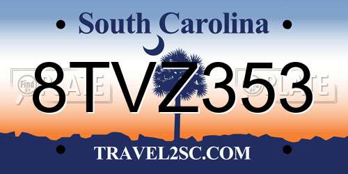 8TVZ353 South Carolina License Plate