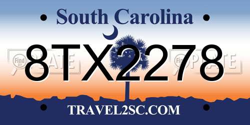 8TX2278 South Carolina License Plate