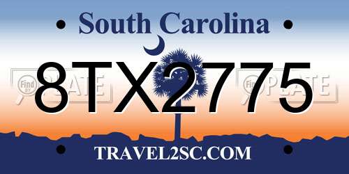 8TX2775 South Carolina License Plate