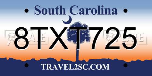 8TXT725 South Carolina License Plate
