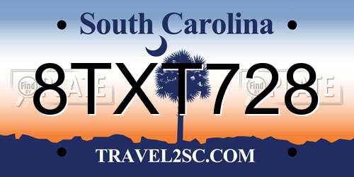 8TXT728 South Carolina License Plate