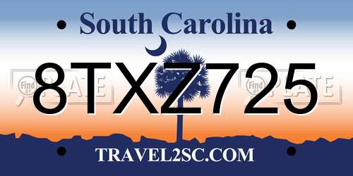 8TXZ725 South Carolina License Plate