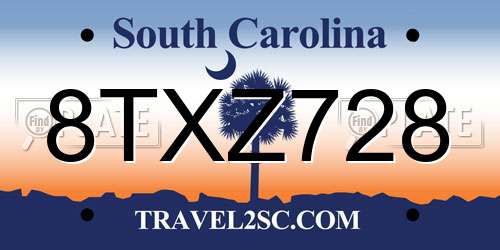 8TXZ728 South Carolina License Plate