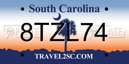 8TZL74 South Carolina License Plate