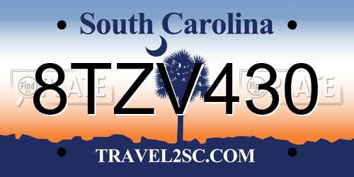 8TZV430 South Carolina License Plate