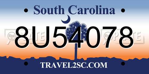 8U54078 South Carolina License Plate