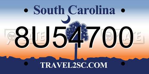 8U54700 South Carolina License Plate