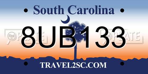 8UB133 South Carolina License Plate