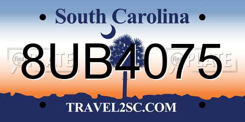 8UB4075 South Carolina License Plate