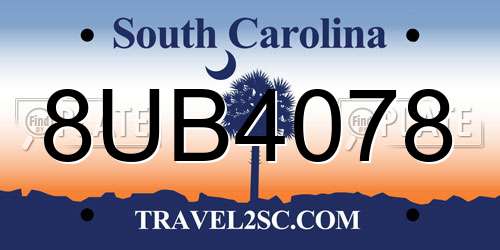 8UB4078 South Carolina License Plate